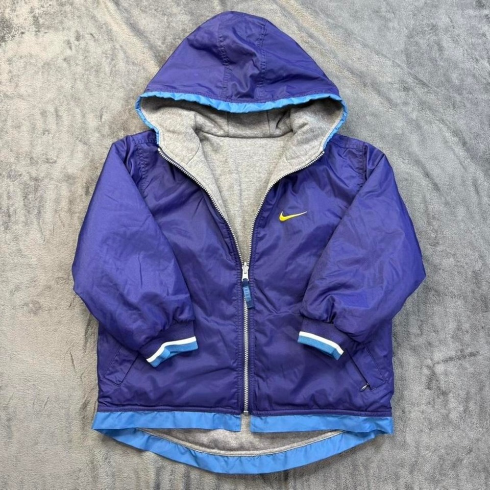 Vintage Nike Reversible Purple Grey Hooded Windbreaker Jacket Kids Size 7-8